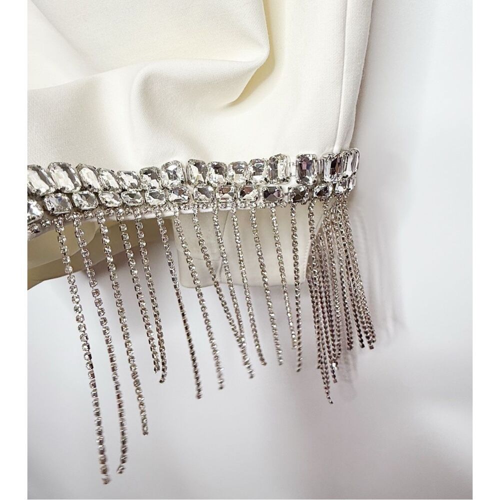 Cinq a Sept Sammy Rhinestone Fringe Mini Dress Off White New Size 8 - Picture 7 of 12